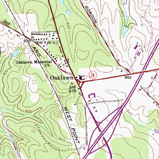 Topographic Map of Oaklawn, GA