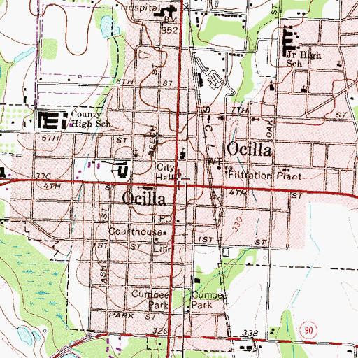 Topographic Map of Ocilla, GA