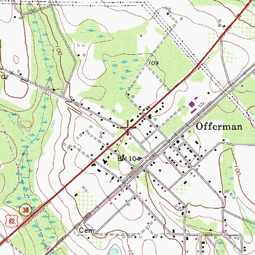 Topographic Map of Offerman, GA