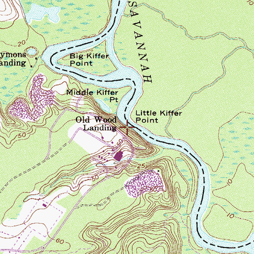 Topographic Map of Old Wood Landing, GA