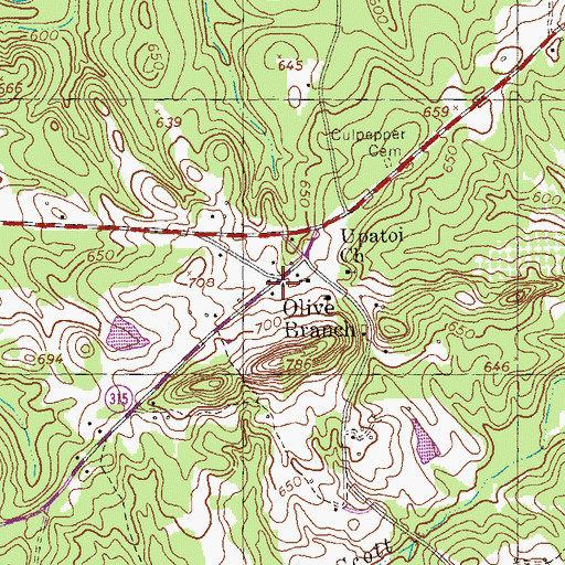 Topographic Map of Olive Branch, GA