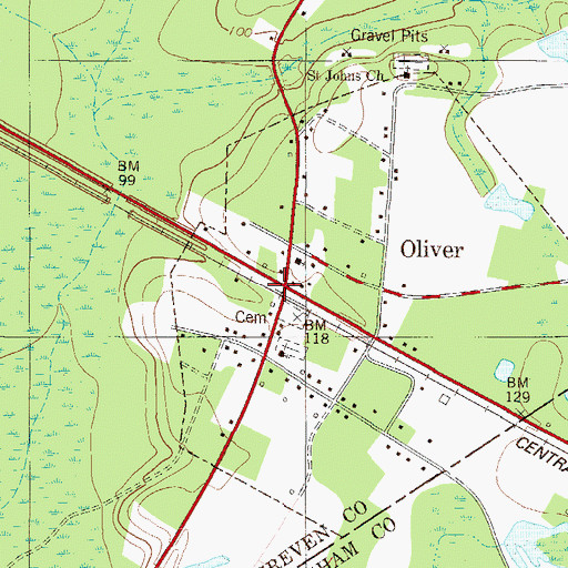 Topographic Map of Oliver, GA