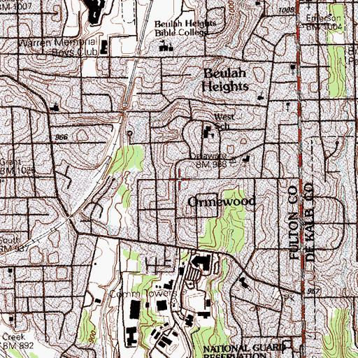 Topographic Map of Ormewood, GA