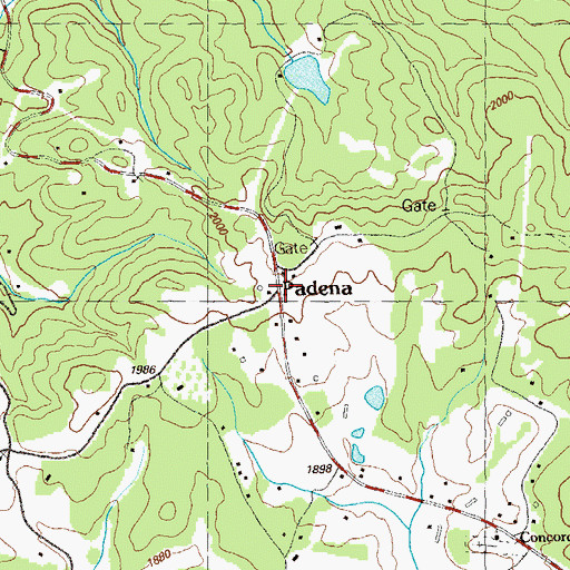 Topographic Map of Padena, GA