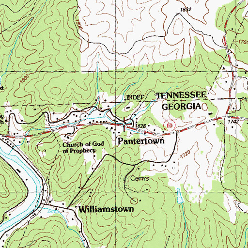 Topographic Map of Pantertown, GA