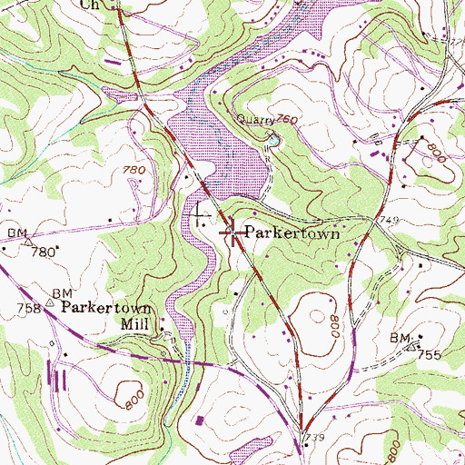 Topographic Map of Parkertown, GA