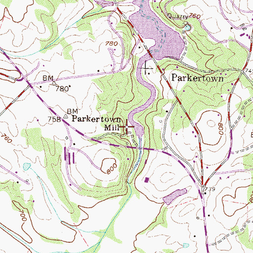 Topographic Map of Parkertown Mill, GA