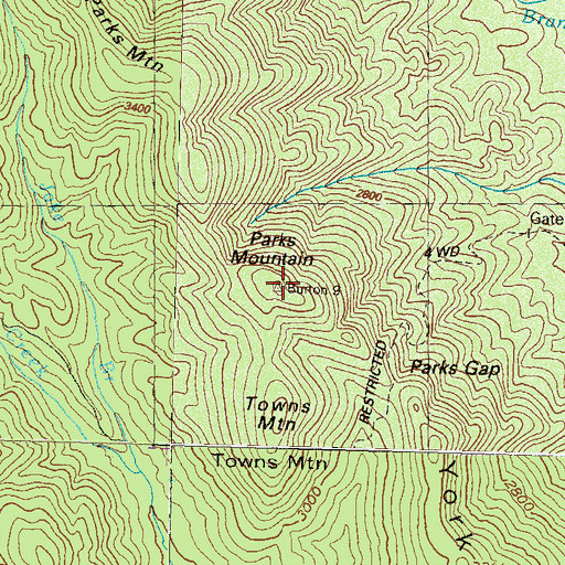 Topographic Map of Parks Mountain, GA