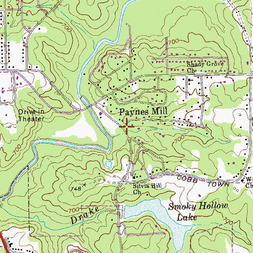 Topographic Map of Paynes Mill, GA