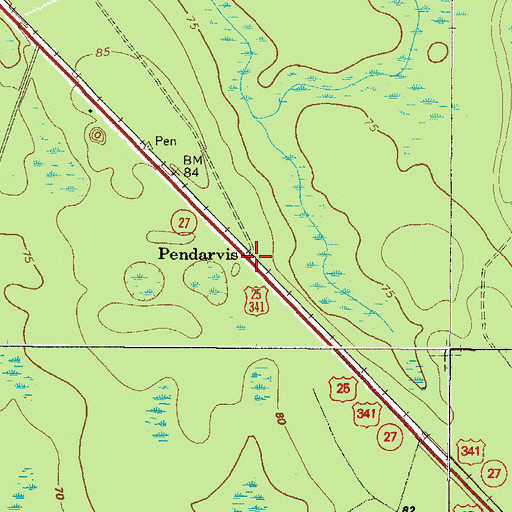 Topographic Map of Pendarvis, GA
