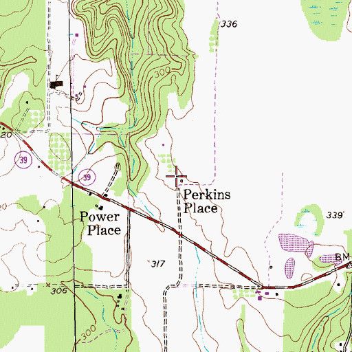 Topographic Map of Perkins Place, GA