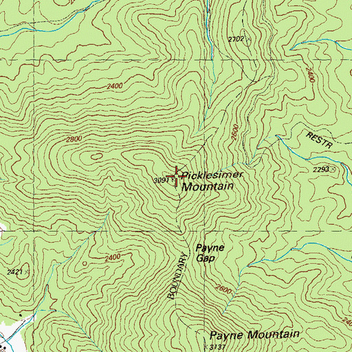 Topographic Map of Picklesimer Mountain, GA