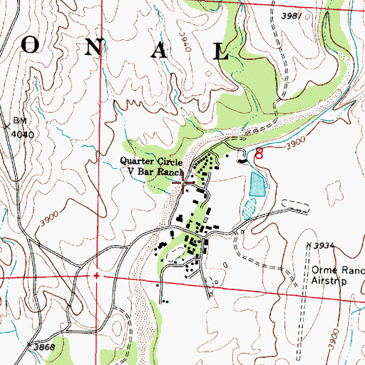 Topographic Map of Quarter Circle V Bar Ranch, AZ