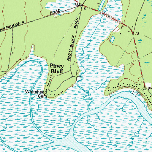 Topographic Map of Piney Bluff, GA