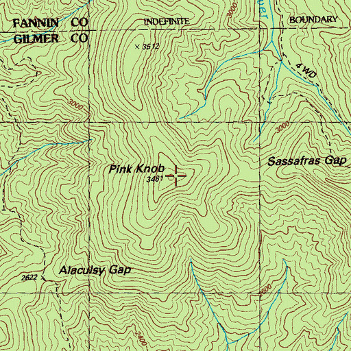 Topographic Map of Pink Knob, GA