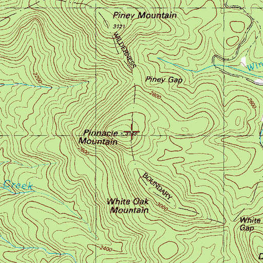 Topographic Map of Pinnacle Mountain, GA