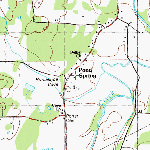 Topographic Map of Pond Spring, GA