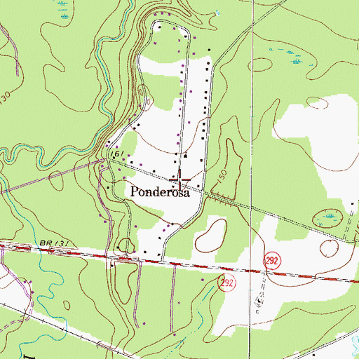 Topographic Map of Ponderosa, GA