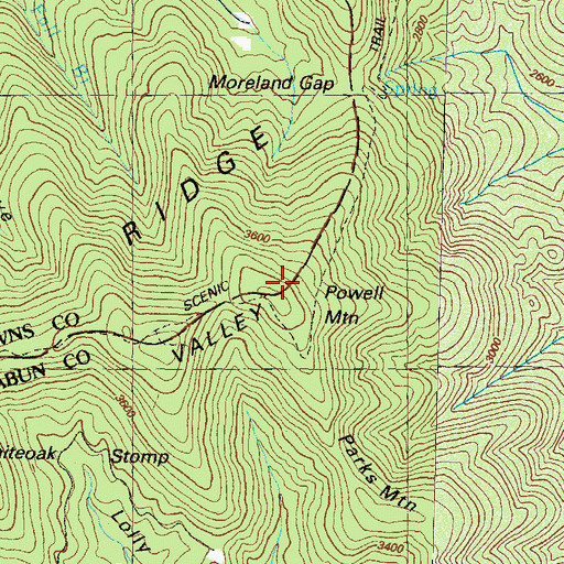 Topographic Map of Powell Mountain, GA