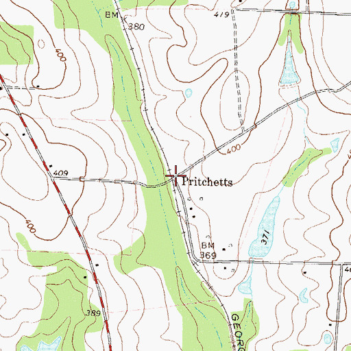 Topographic Map of Pritchetts, GA