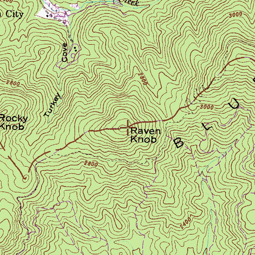 Topographic Map of Raven Knob, GA
