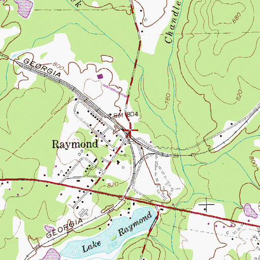 Topographic Map of Raymond, GA