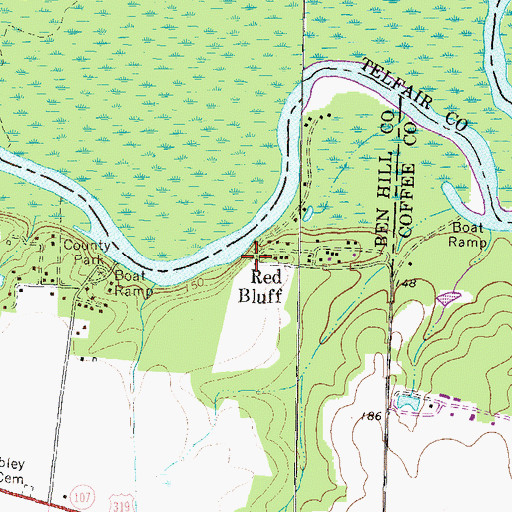 Topographic Map of Red Bluff, GA