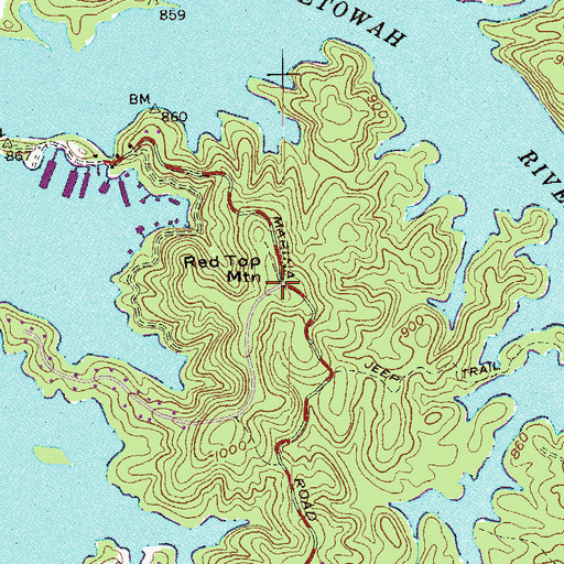 Topographic Map of Red Top Mountain, GA