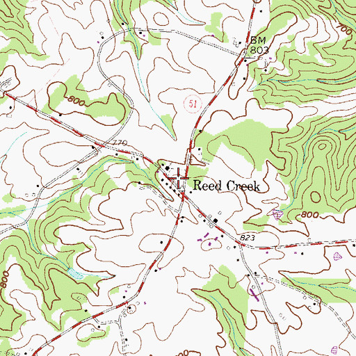 Topographic Map of Reed Creek, GA