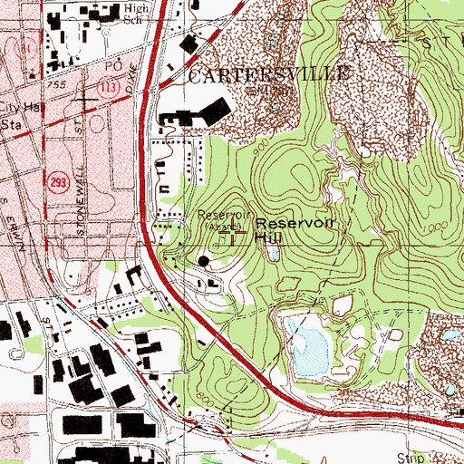 Topographic Map of Reservoir Hill, GA
