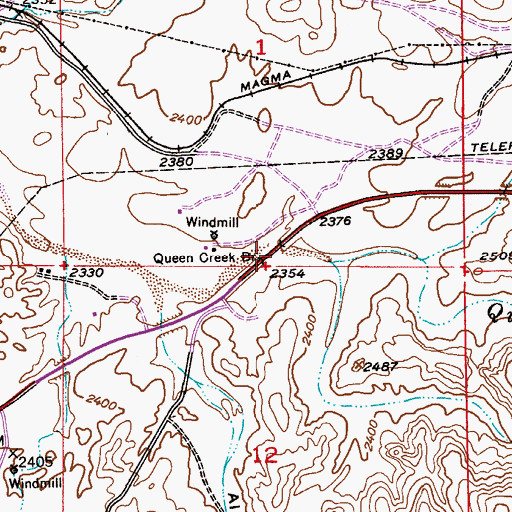 Topographic Map of Queen Creek Bridge, AZ