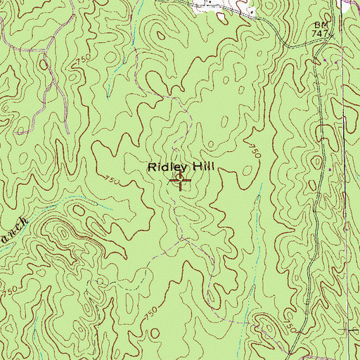 Topographic Map of Ridley Hill, GA