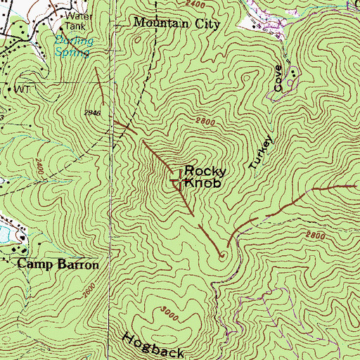 Topographic Map of Rocky Knob, GA