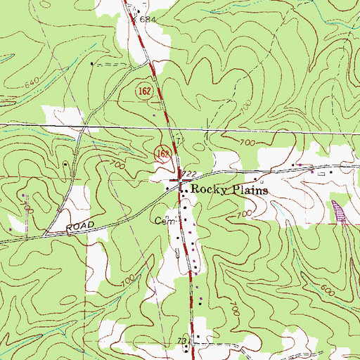 Topographic Map of Rocky Plains, GA