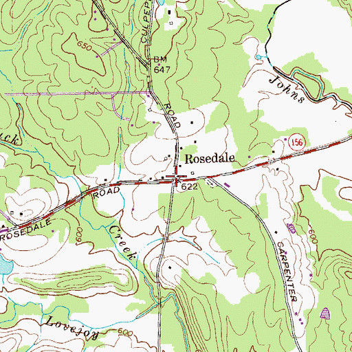 Topographic Map of Rosedale, GA