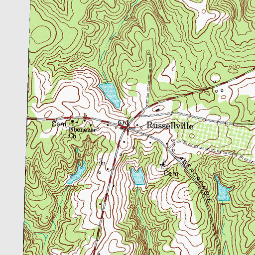 Topographic Map of Russellville, GA
