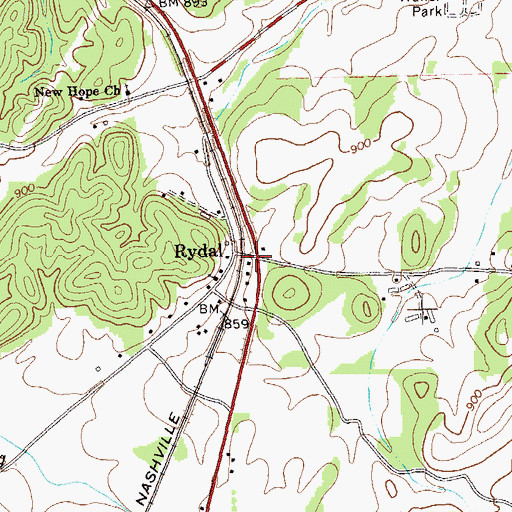 Topographic Map of Rydal, GA