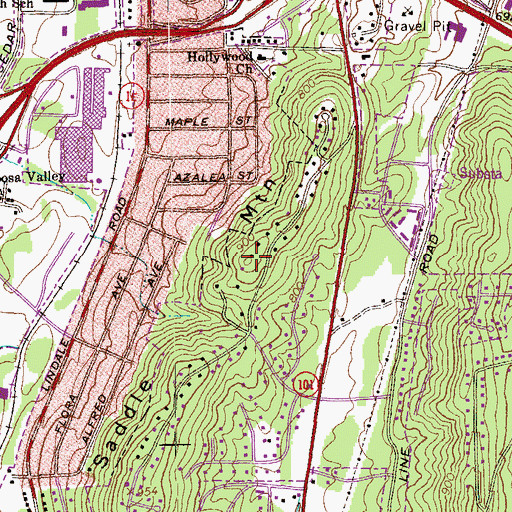 Topographic Map of Saddle Mountain, GA