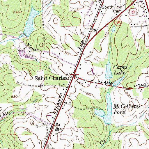Topographic Map of Saint Charles, GA