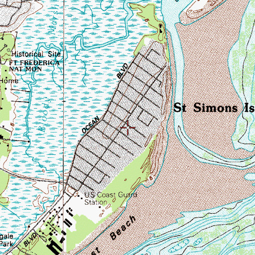 Topographic Map of Saint Simons Island, GA