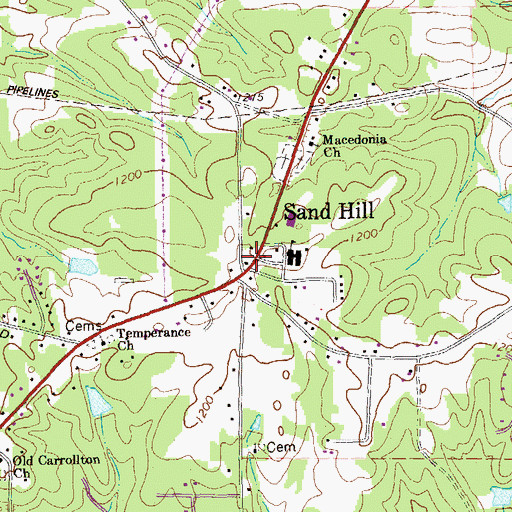 Topographic Map of Sand Hill, GA