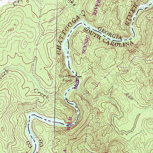 Topographic Map of Sandy Ford, GA