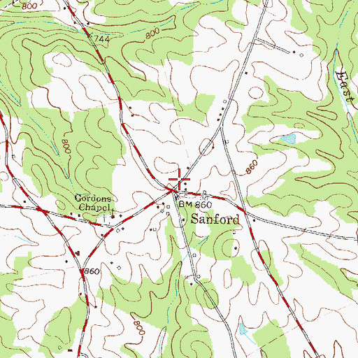 Topographic Map of Sanford, GA