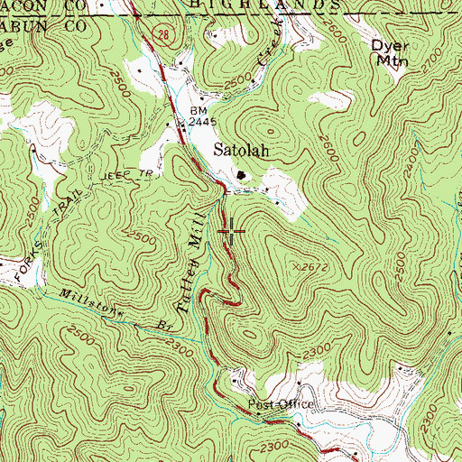Topographic Map of Satolah, GA