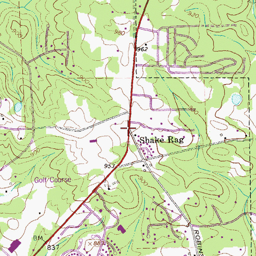 Topographic Map of Shake Rag, GA