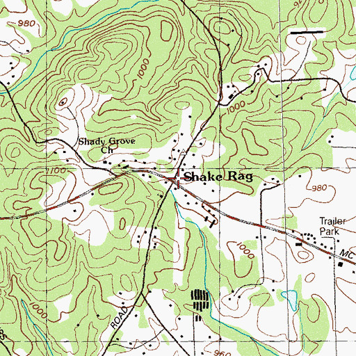 Topographic Map of Shake Rag, GA