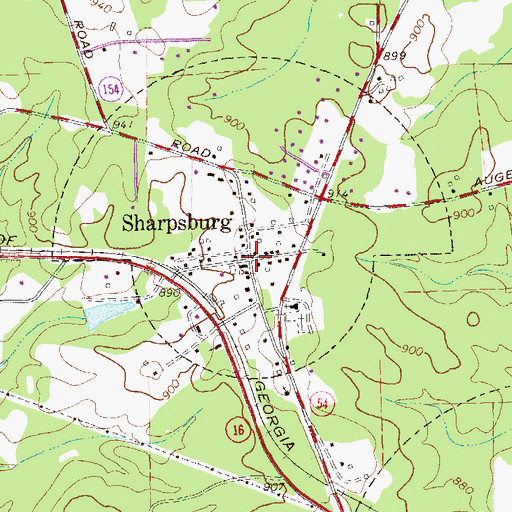 Topographic Map of Sharpsburg, GA
