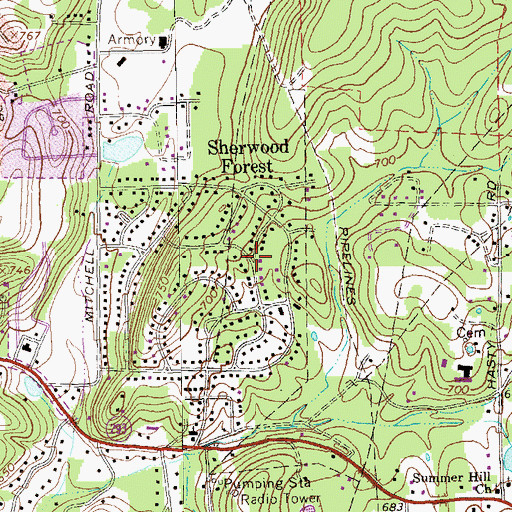 Topographic Map of Sherwood Forest, GA