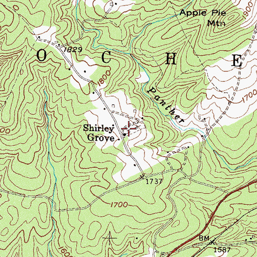 Topographic Map of Shirley Grove, GA