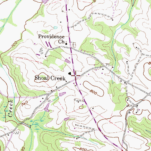 Topographic Map of Shoal Creek, GA